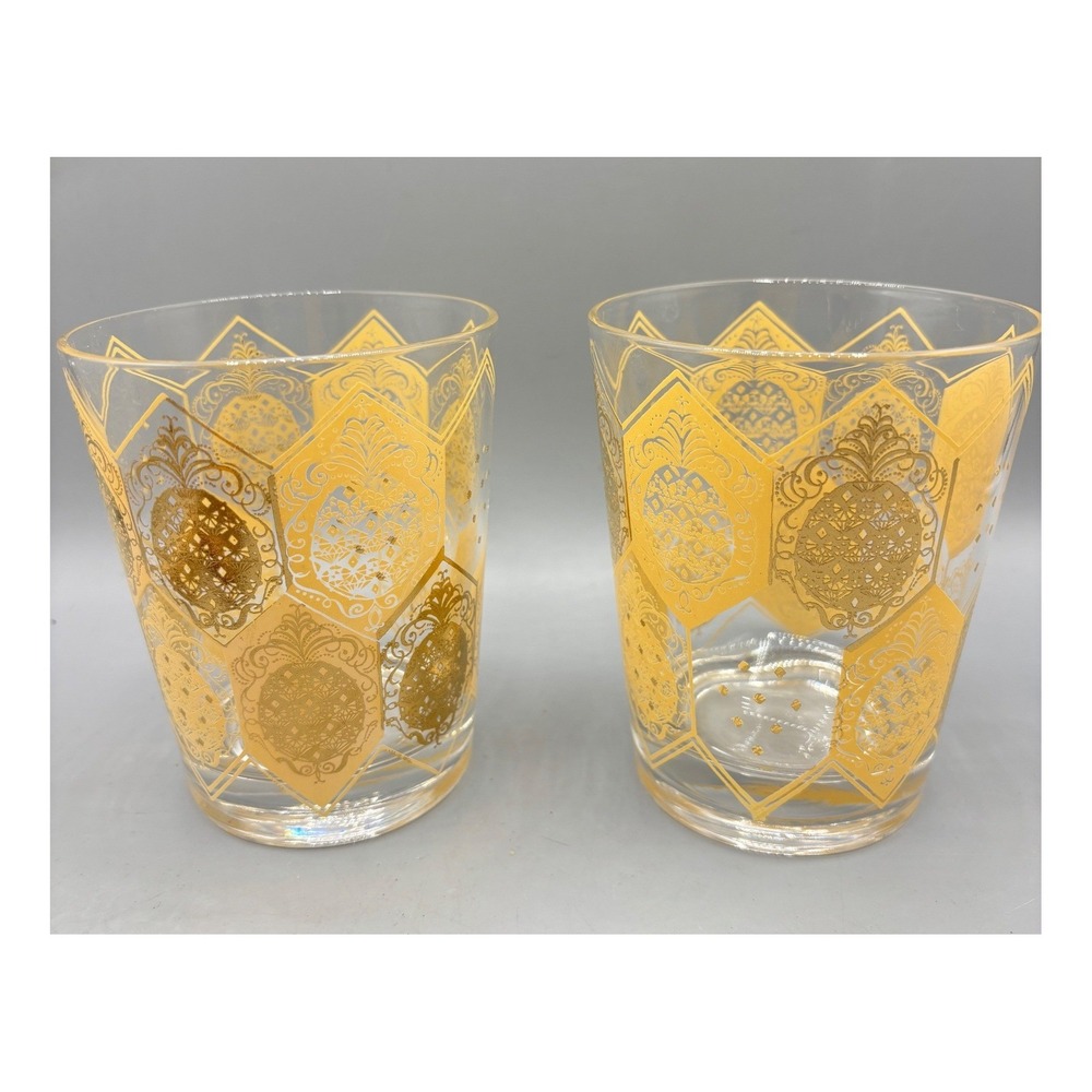 Set of 2 Hollywood Regency Cera Ned Harris Double Lowball 12 oz‎ Whiskey Glasses